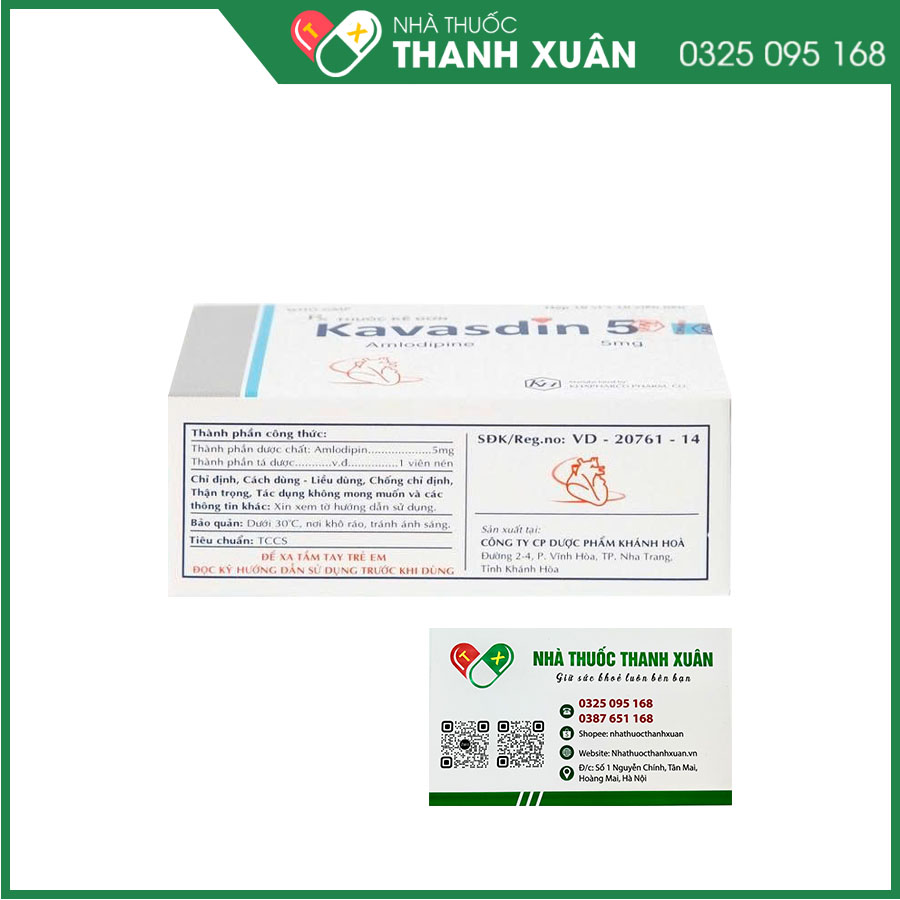 Kavasdin 5mg thuốc điều trị tăng huyết áp, dự phòng đau thắt ngực ổn định